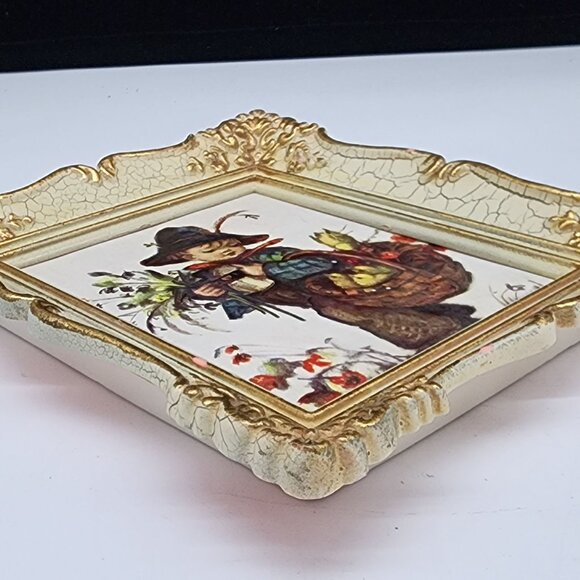 Vintage Gold Ornate Crackle Frame With Child & Basket Print Lightweight Plastic - Picture 10 of 10